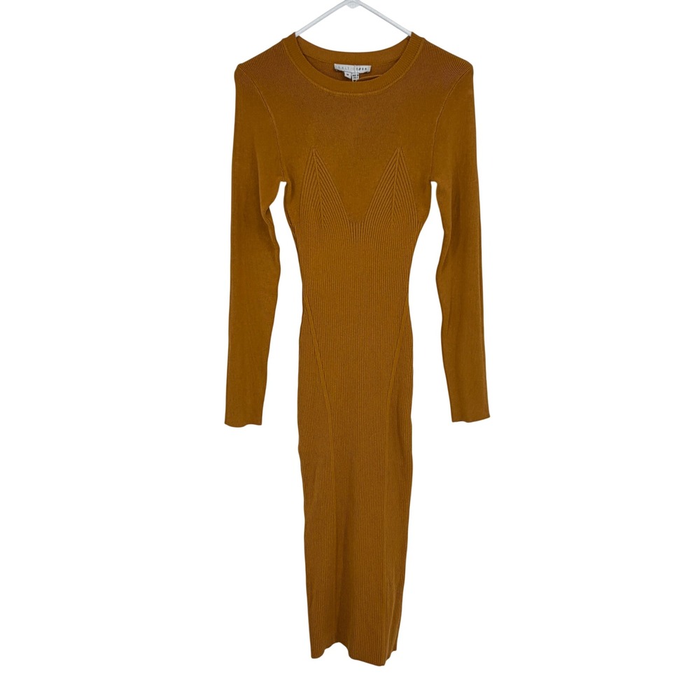 Baltic Born Huntington Ribbed Sweater Dress Camel Mustard Yellow Medium Bodycon